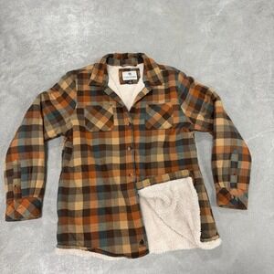 Legendary Whitetails Plaid Flannel Shirt Men's L Brown Beige Teal Sherpa Lined